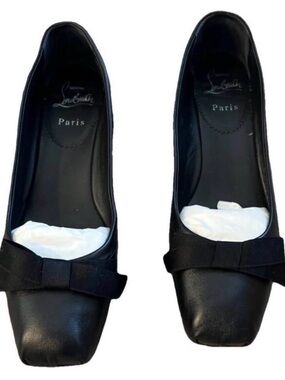 Christian Louboutin Black Leather Bow Flats